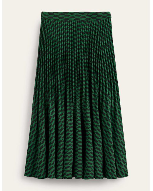 Boden Green Pleated Midi Skirt