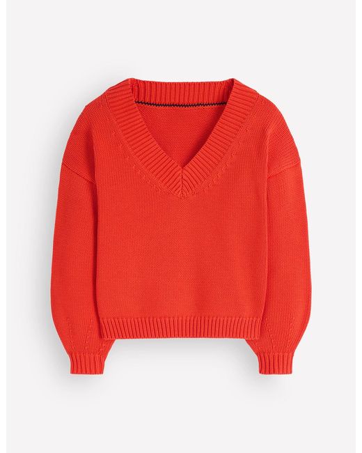 Boden Orange Lucy Cotton V-Neck Jumper