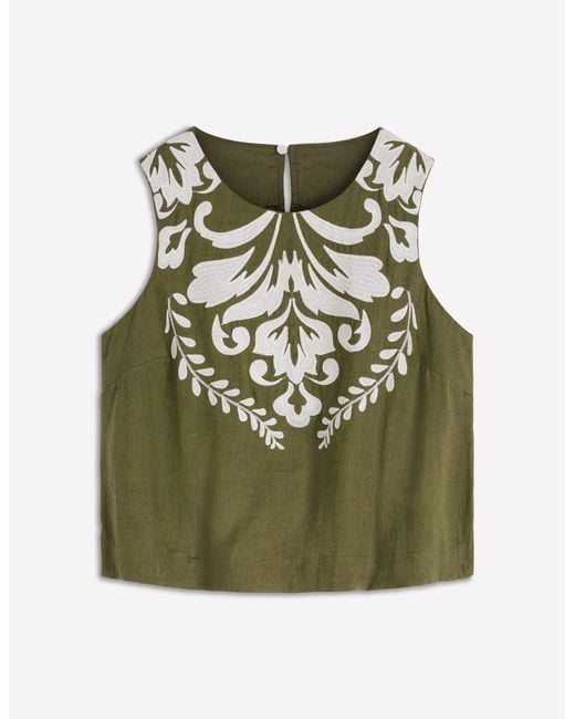 Boden Green Sofia Embroidered Linen Top