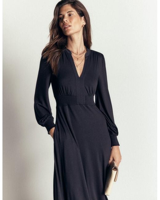Boden Blue Ivy Smocked Midi Dress Midnight Ocean, Brushed Animal