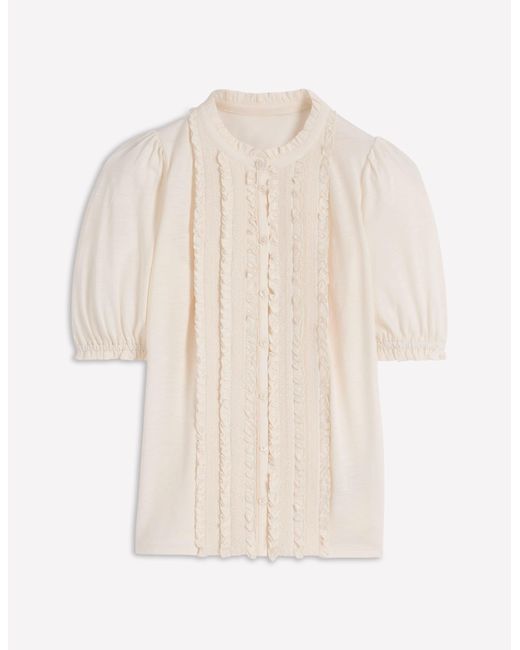 Boden Blue Eda Ruffle Front Shirt