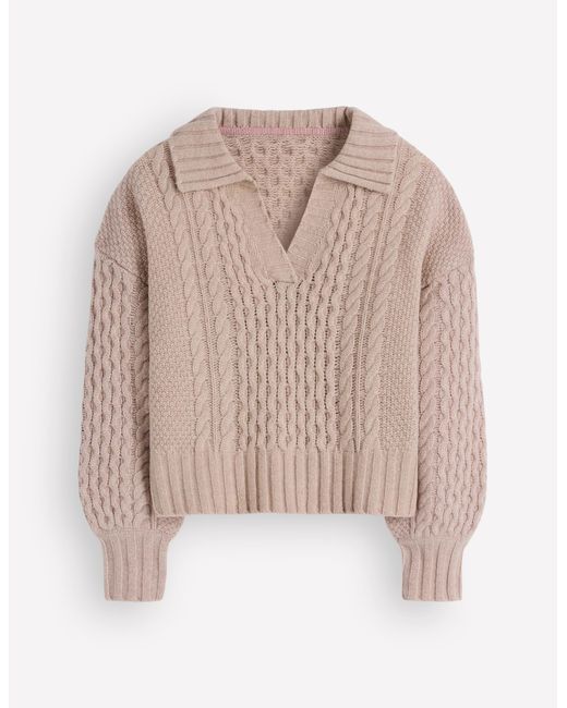 Boden Natural Collared Cable Knit Sweater