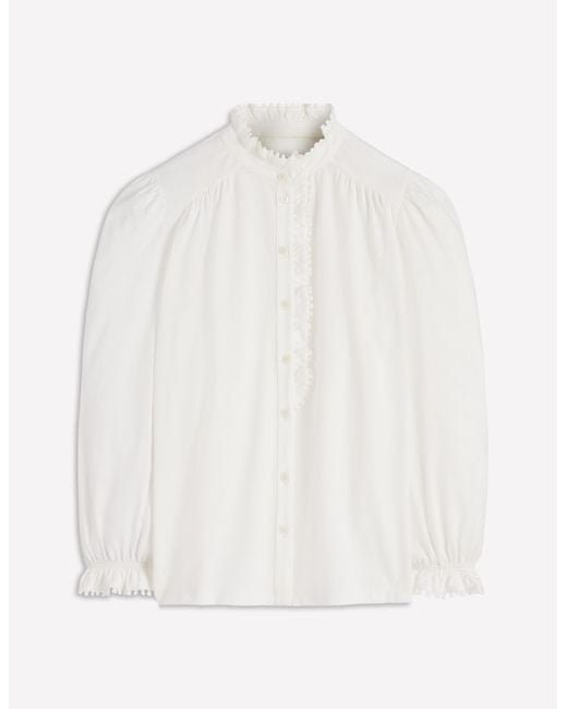 Boden Gray Emily Pom Trim Ruffle Shirt