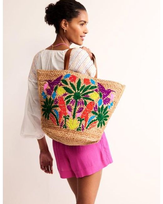 Boden Pink Embroidered Basket Bag