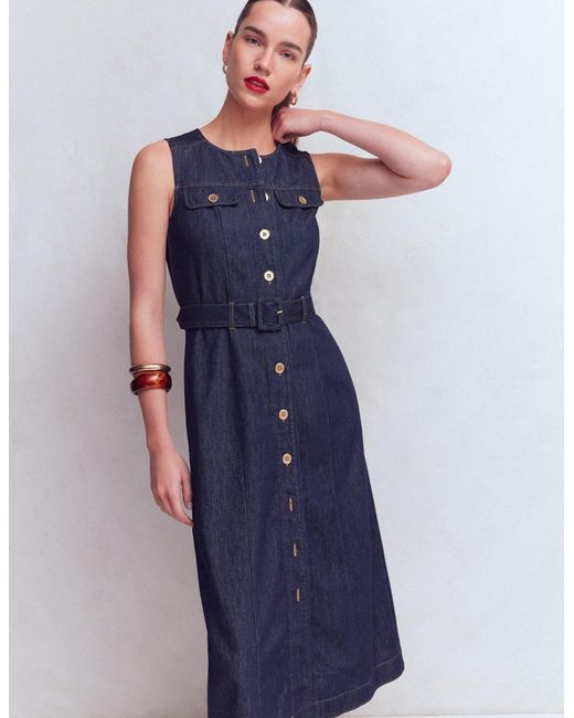 Boden Blue Button Denim Midi Dress
