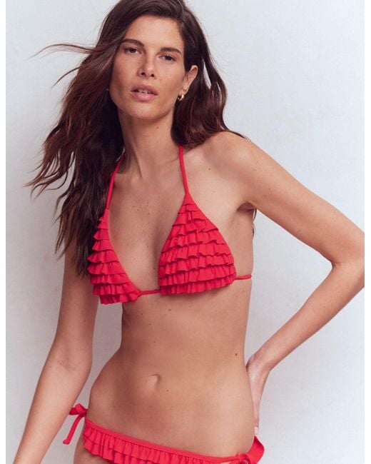Boden Pink Ruffle Bikini Top