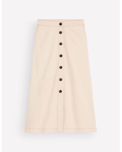 Boden Natural Val Button Denim Midi Skirt