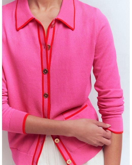 Boden Pink Liz Knitted Collared Cardigan