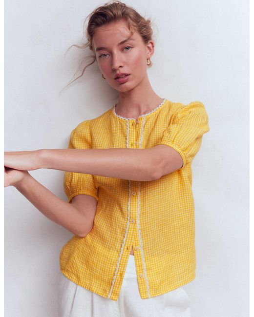 Boden White Leah Short Sleeve Linen Top