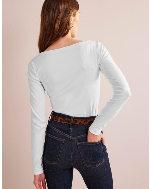 Boden White Essential Boat-neck Jersey Top