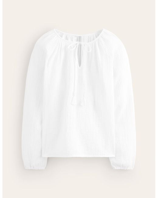 Boden White Serena Double Cloth Blouse