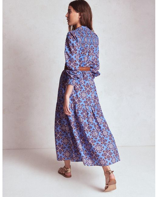 Boden Blue Cecily Cotton Midi Dress-Soft, Bloom Mosaic