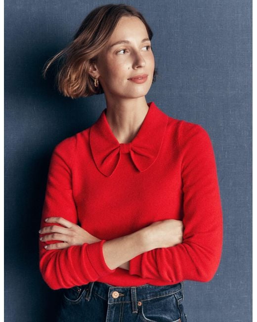 Boden Red Bow Neck Knitted Jumper