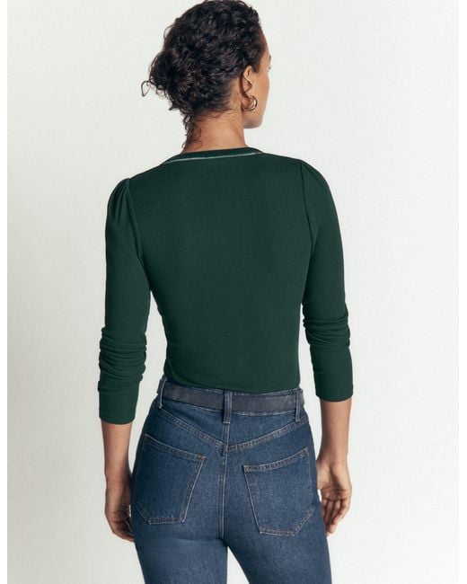 Boden Green Velvet Trim Ribbed Cardigan
