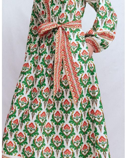 Boden Green Cary Cotton Midi Dress-Multi, Ornamental Stamp