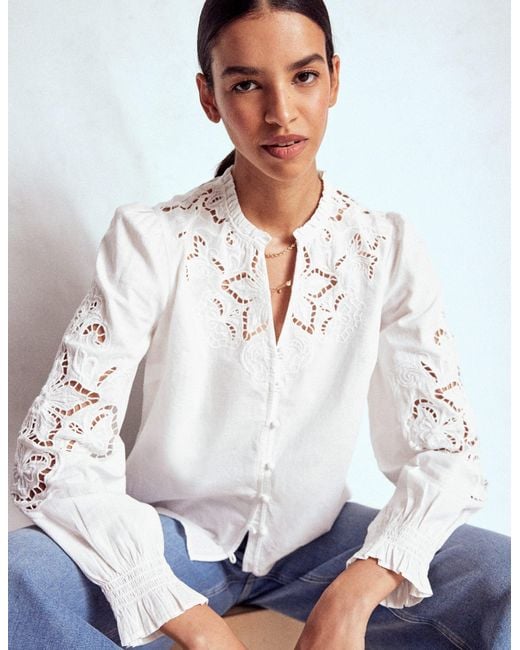 Boden White Cutwork Embroidered Blouse