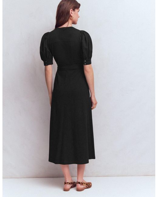 Boden Black Puff Sleeve Ponte Shirt Dress