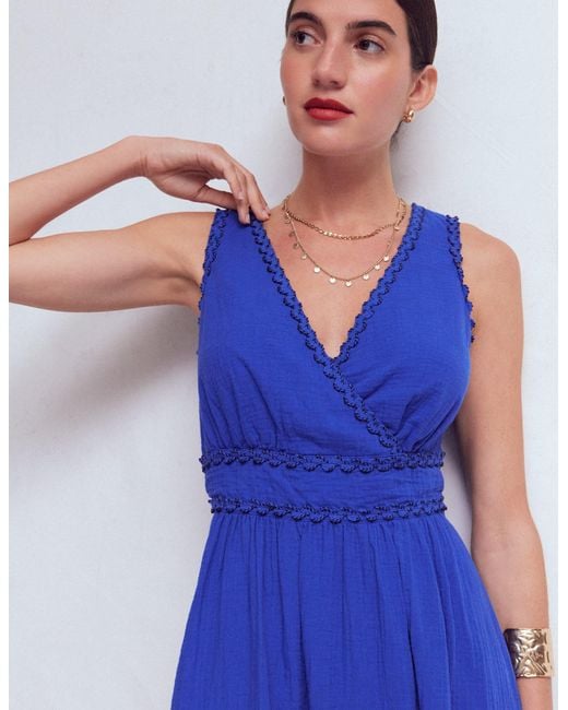 Boden Blue Lorna Trim Double Cloth Dress