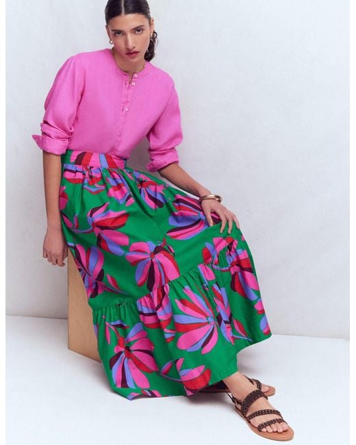 Boden Green Abigail Poplin Maxi Skirt