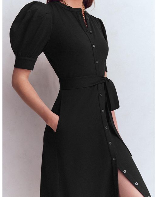 Boden Black Puff Sleeve Ponte Shirt Dress