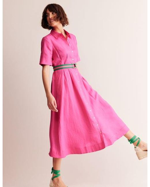 Robe-chemise midi louise en lin Boden en coloris Pink