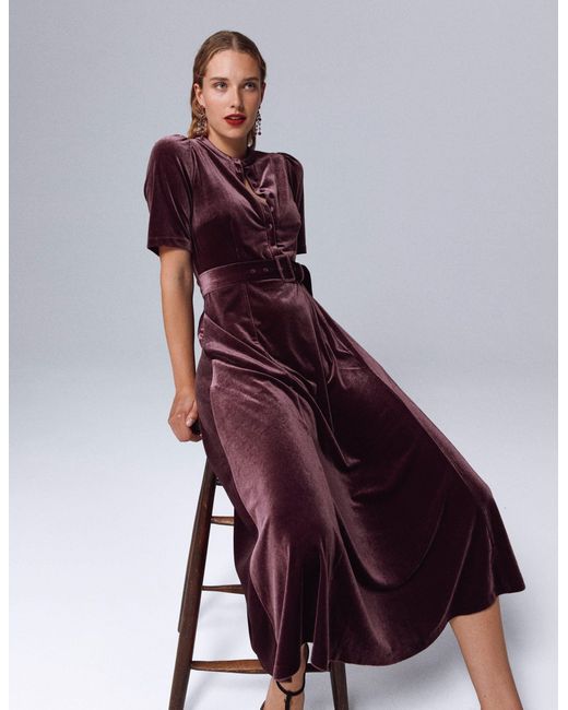 Boden Purple Kate Velvet Shirt Dress