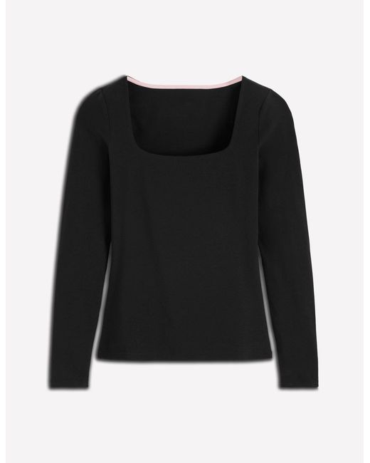 Boden Black Double Layer Square Neck Top