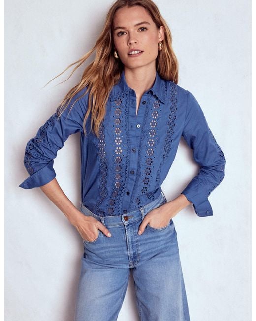 Boden Blue Sienna Broderie Detail Shirt