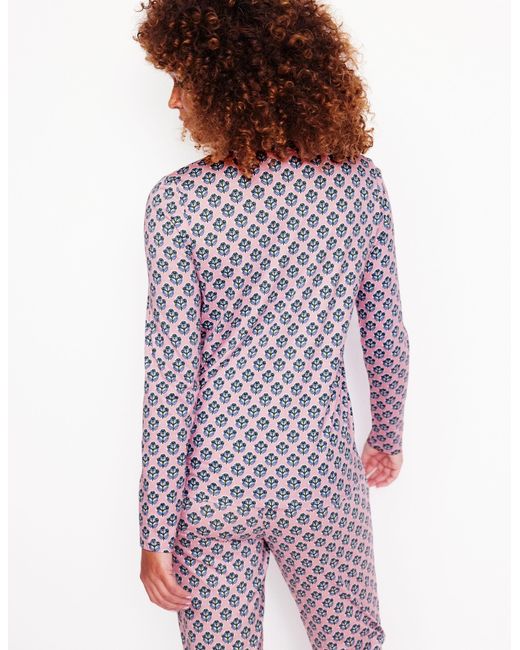 Boden Purple Jersey Pyjama Long Sleeve Top-Quartz, Pome Stamp