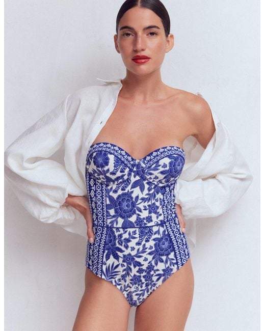 Boden Blue Panel Underwire Swimsuit