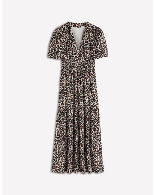 Boden Multicolor Irene Puff Sleeve Dress-Almond Milk, Cheetah Pop