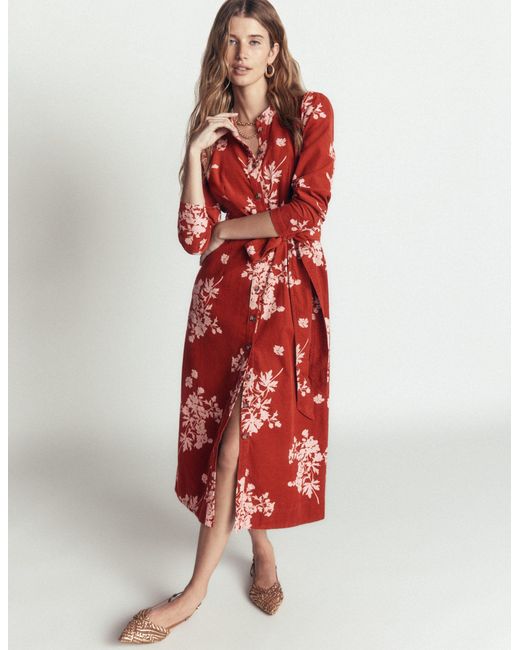 Boden Red Louise Cord Midi Shirt Dress