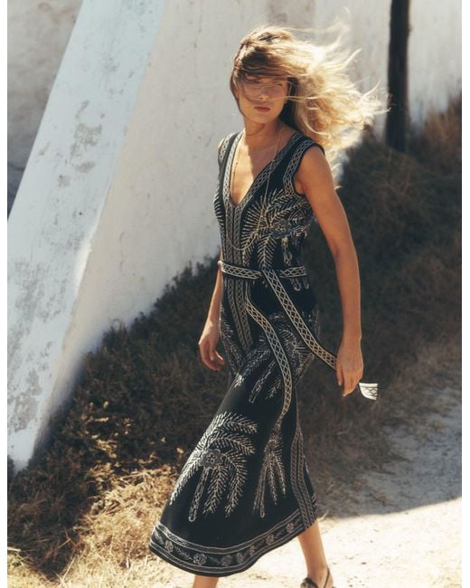 Boden Black V Neck Jacquard Dress