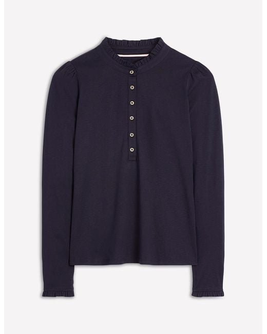 Boden Blue Supersoft Frill Henley Top