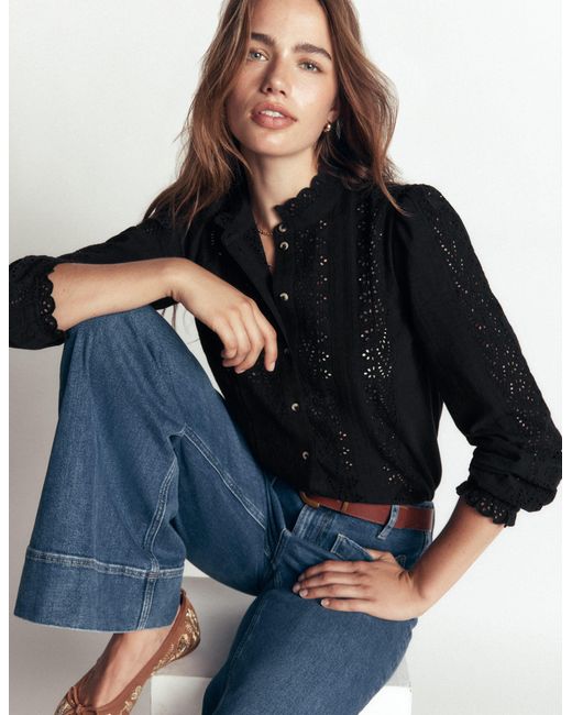 Boden Blue Cotton Broderie Top