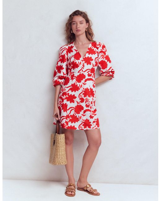 Boden Red Marla Linen Blend Short Dress
