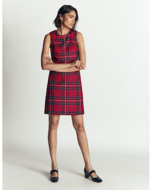 Boden Red Lou Wool Check Shift Dress