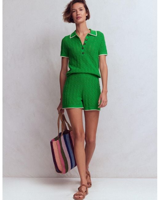 Boden Green Pointelle Henley T-Shirt