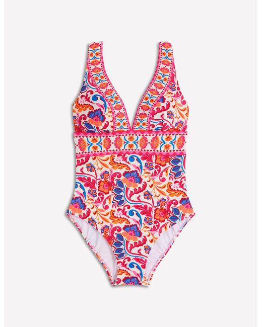 Boden Pink Porto V-Neck Swimsuit