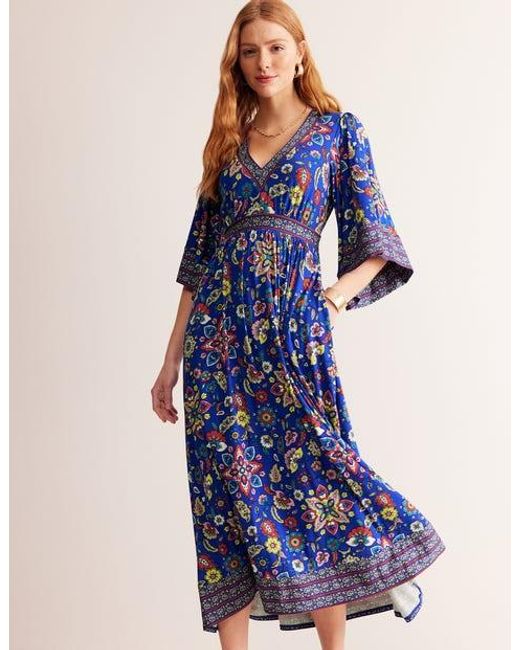 Boden Blue Kimono Jersey Maxi Dress Indigo Bunting, Ripple Swirl