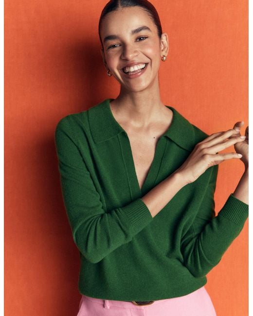 Boden Green Elsie Cashmere Henley Jumper