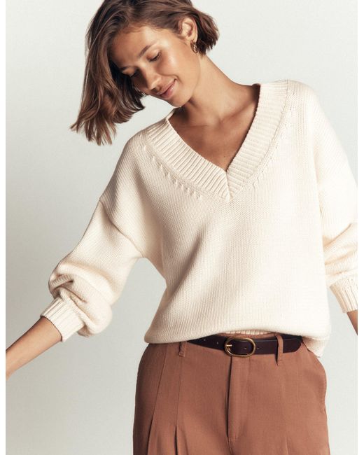 Boden Brown Lucy Cotton V-Neck Jumper