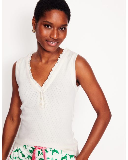 Boden White Jersey Henley Pyjama Vest