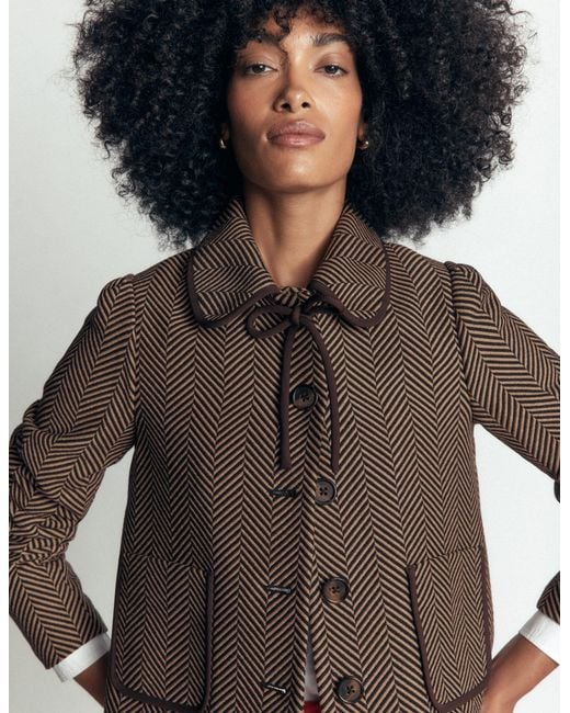 Boden Brown Branscombe Wool Bow Jacket