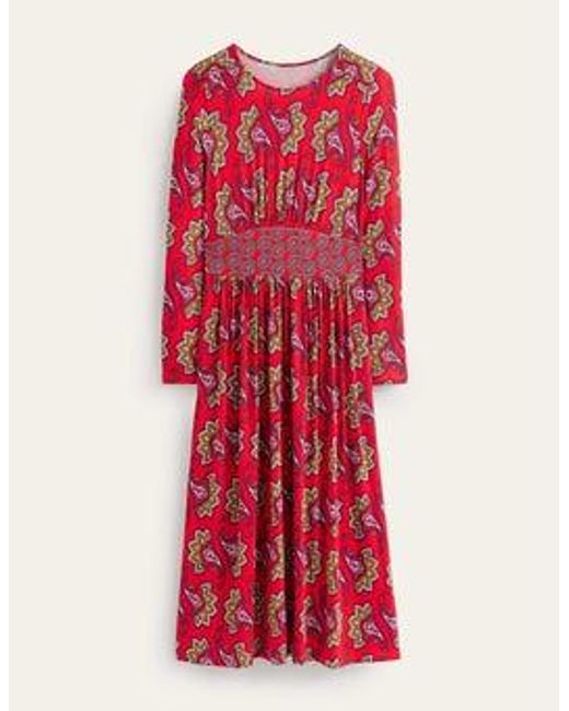 Boden Red Thea Long Sleeve Midi Dress