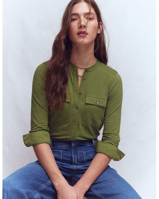 Boden Green Topstitched Pocket Shirt