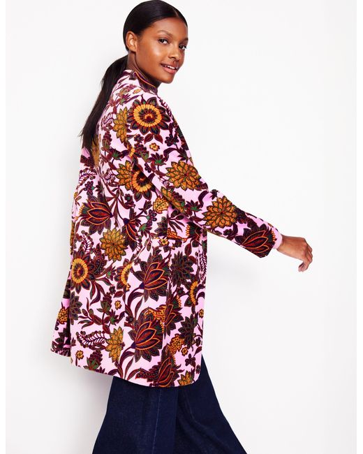 Boden Red Hamilton Velvet Coat Mauve Mist, Ornate Bud