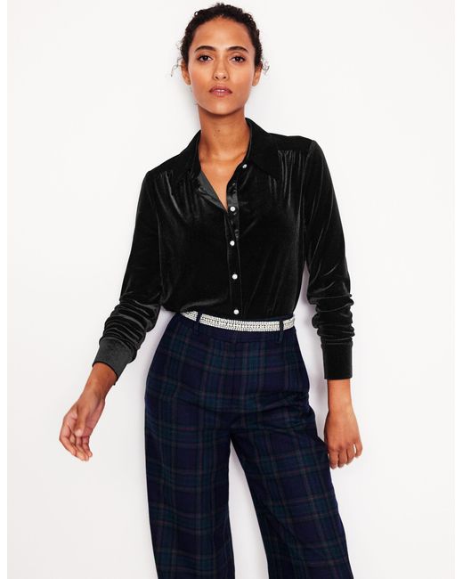 Boden Black Jewel Button Velvet Shirt