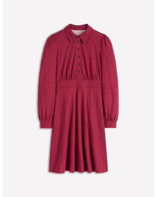 Boden Red Orla Short Jersey Shirt Dress-Hunter, Ivory Stripe