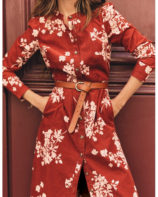 Boden Red Louise Cord Midi Shirt Dress